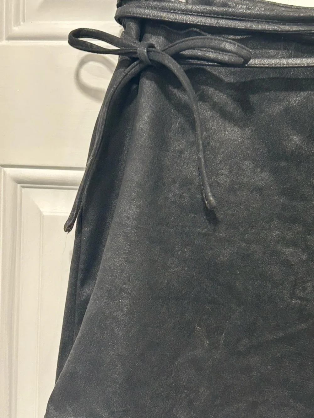 Free People Faux Suede Wrap Mini Skirt Lined Black Strappy Boho Chic Festival 4